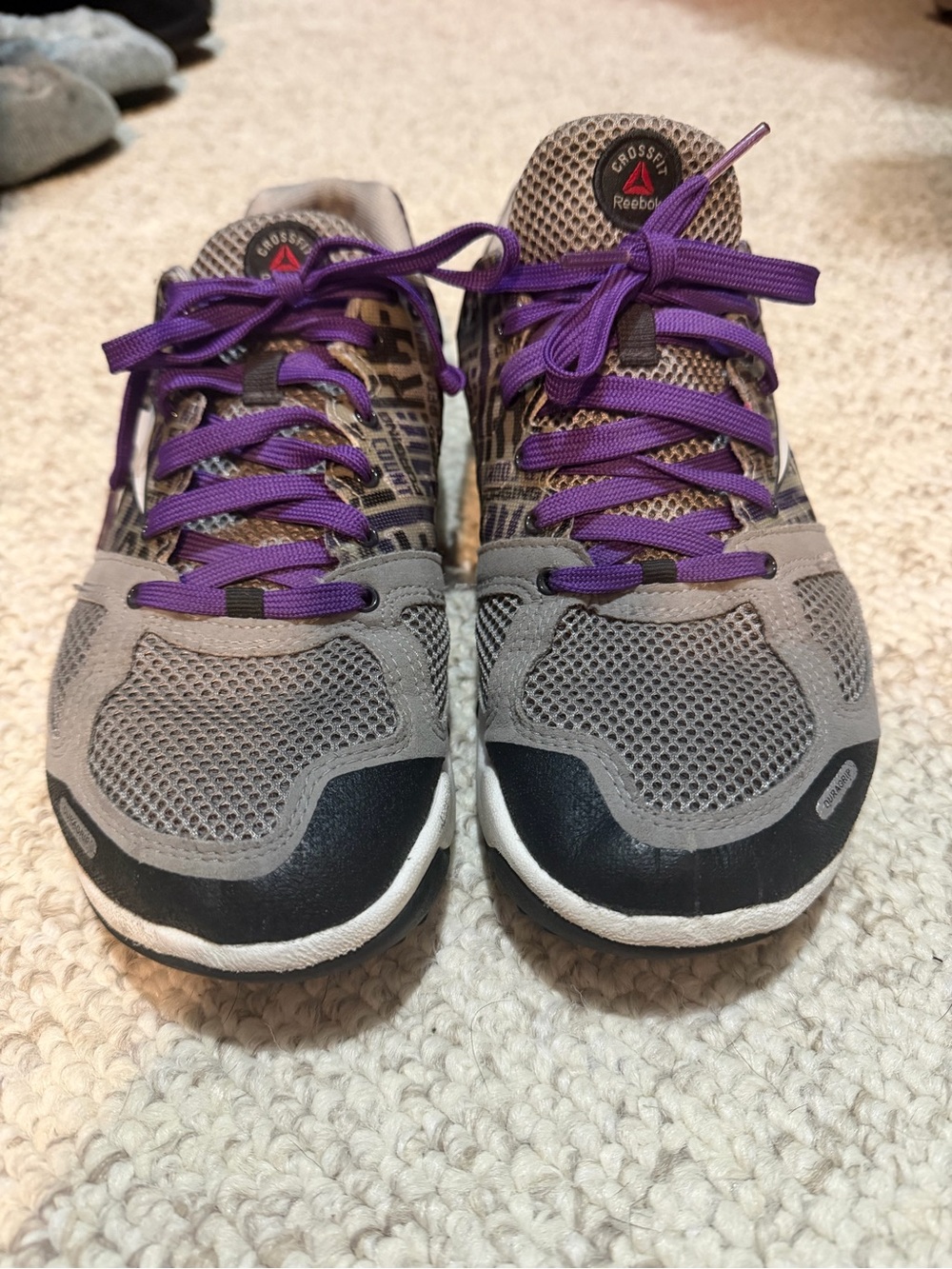 Reebok Gray Athletic Shoes with Purple Laces